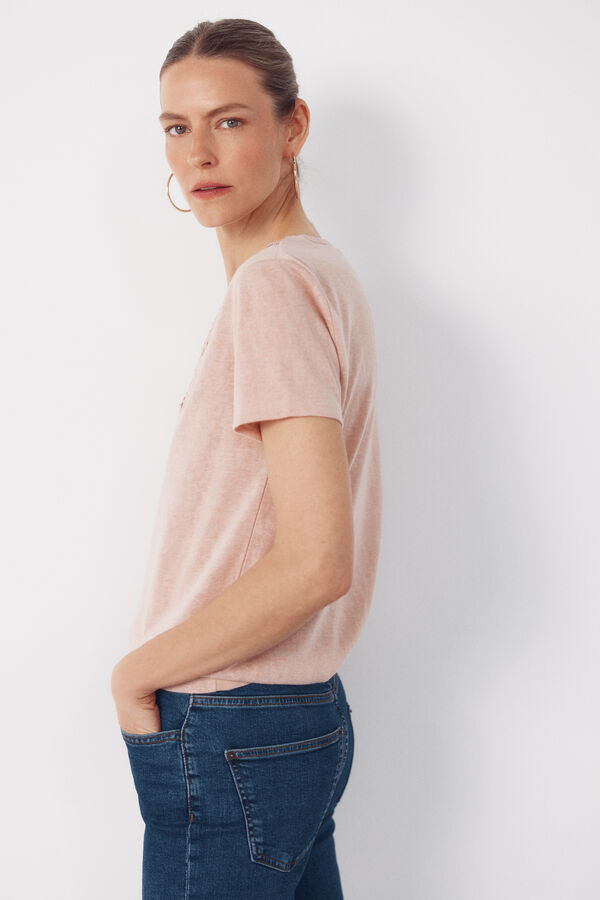 Cortefiel V t-shirt with trim Pink