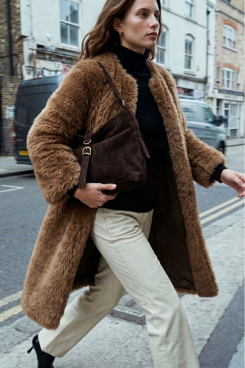 Cortefiel Long faux fur coat