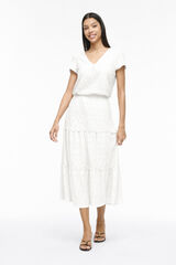 Vila Falda midi con calados de algod&oacute;n Blanco