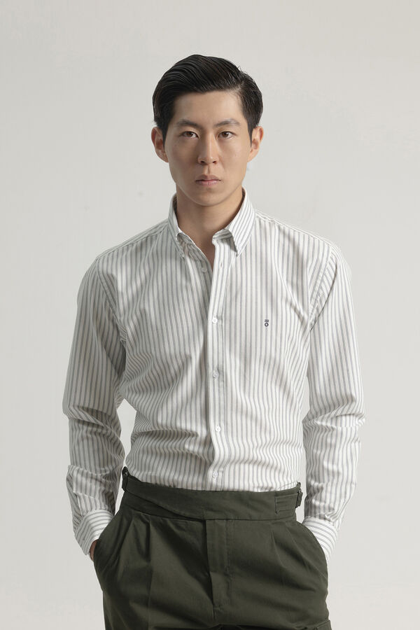 PuroEGO Slim cotton striped oxford shirt Printed white