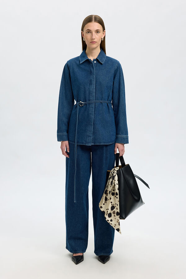 Selected Sobrecamisa jeans com cinto. Azul