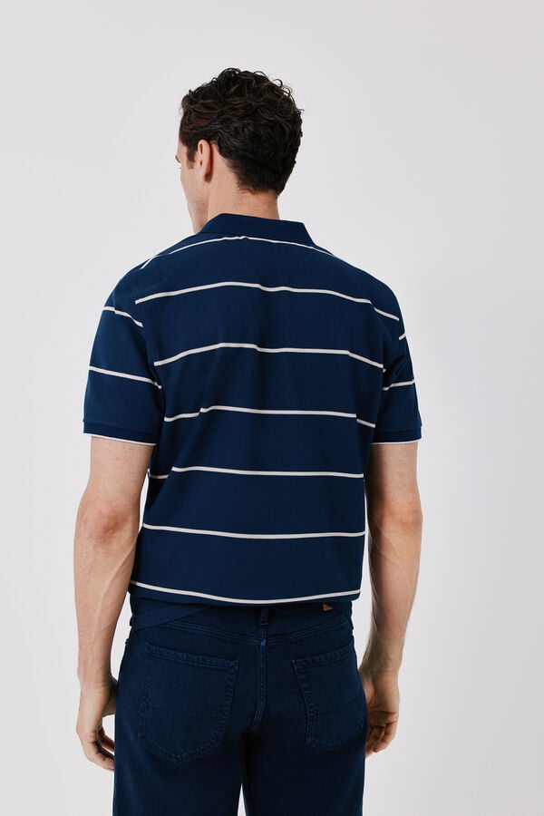 Cortefiel Striped piqu&eacute; polo shirt Navy
