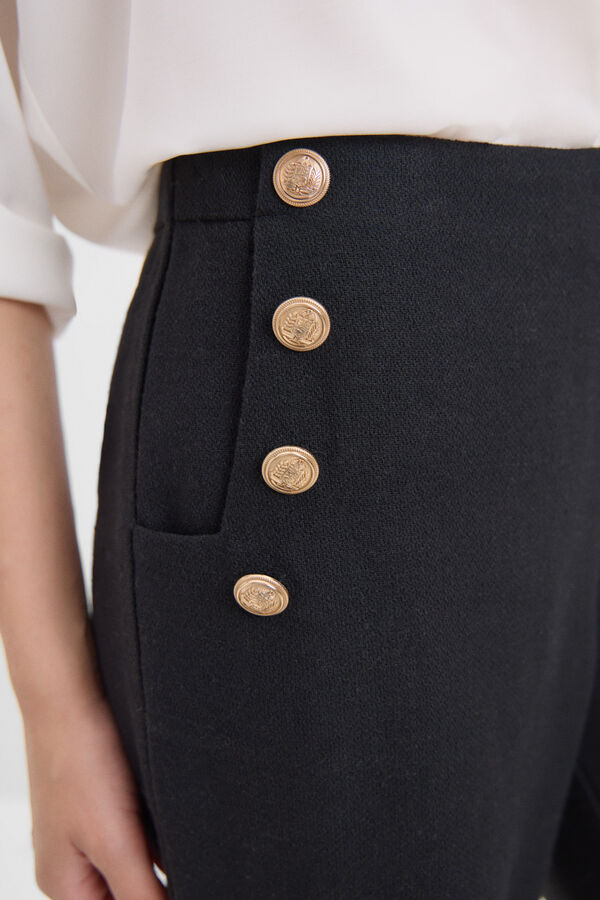 Cortefiel Cropped trousers with buttons Black