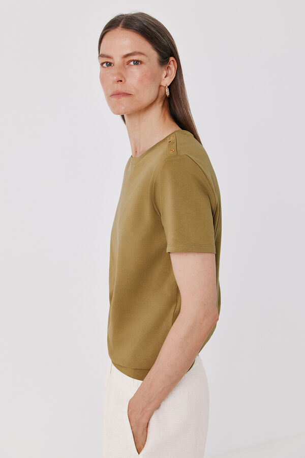 Cortefiel Gold button basic T-shirt Kaki