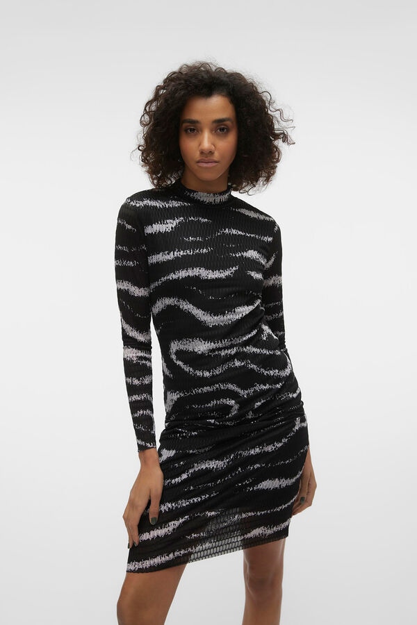 Cortefiel Short dress with long sleeve Black