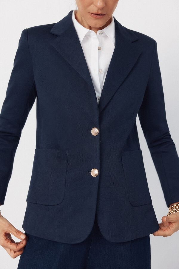 Cortefiel Piqu&eacute;-knit blazer Navy
