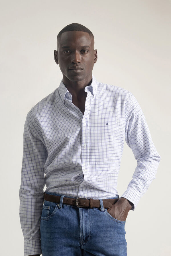 PuroEGO Camisa xadrez de algodão slim fit Azul