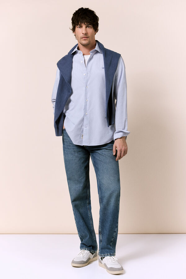 OOTO Poplin striped long sleeve shirt Blue