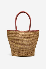 Cortefiel Raffia shopping bag Brown