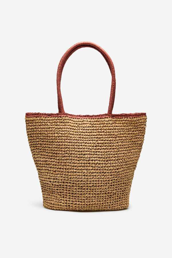 Cortefiel Raffia shopping bag Brown