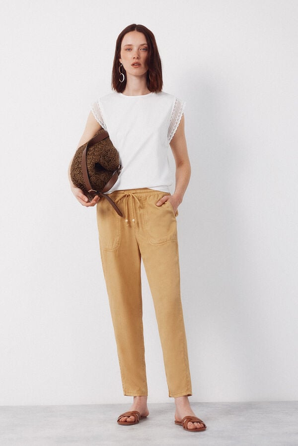 Cortefiel Tencel fluid trousers Gold