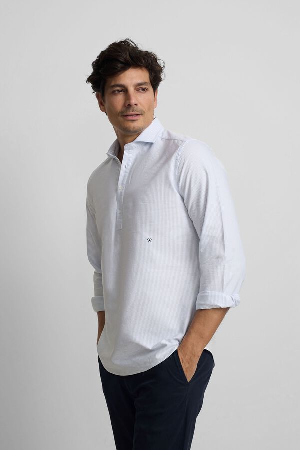 Silbon Oxford sport striped polo shirt Blue