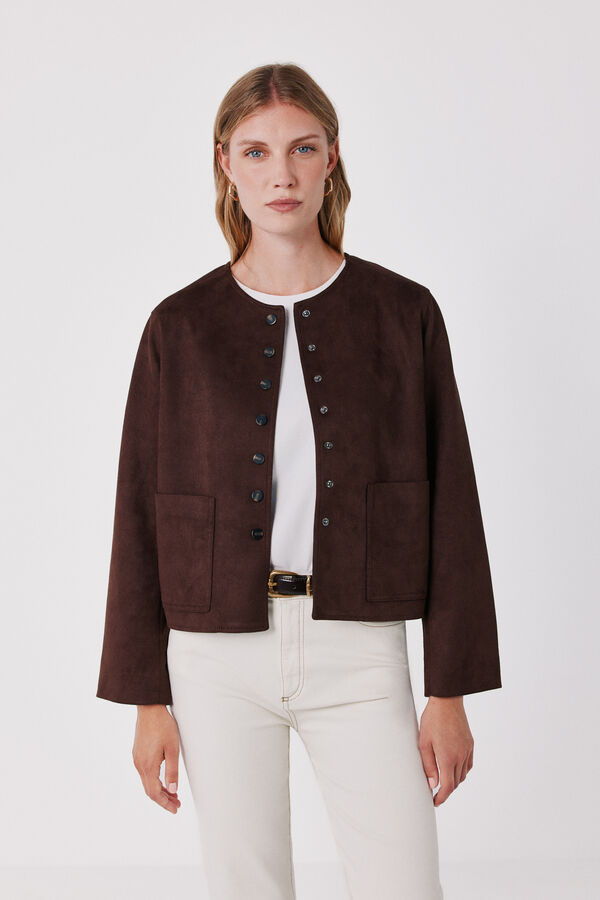 Cortefiel Faux suede jacket Dark brown