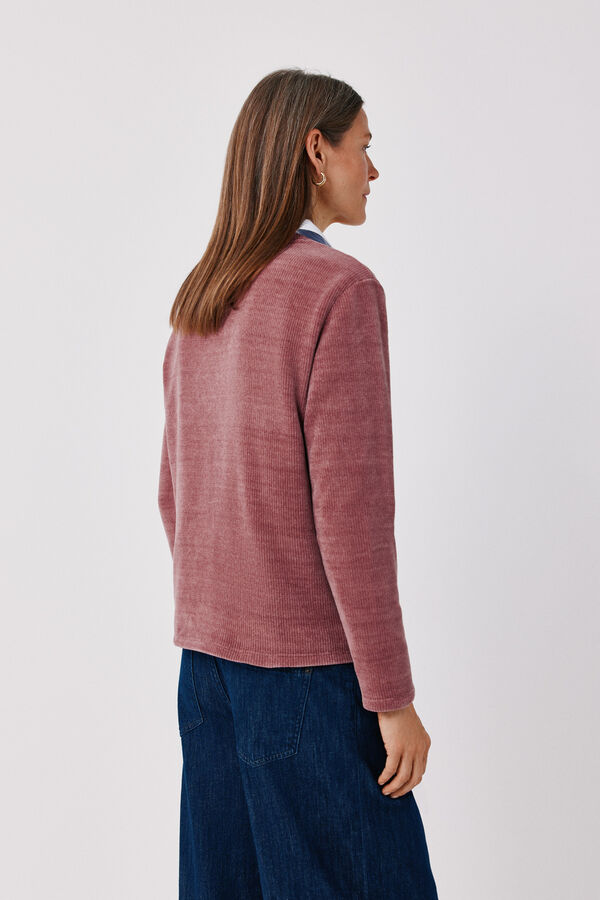 Cortefiel Chenille crew neck T-shirt Maroon