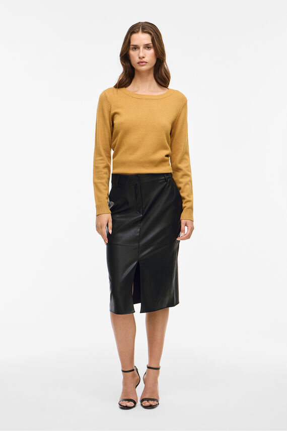 Falda midi efecto piel