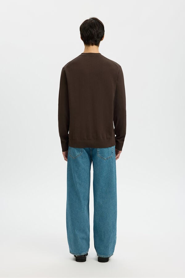 Selected Camisola leve 100% algod&atilde;o org&acirc;nico Castanho