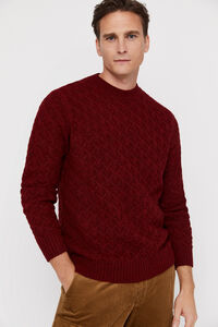 Cortefiel Aran wool shawl neck jumper Red