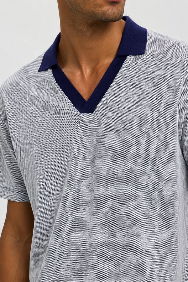 Selected Polo de manga curta com gola aberta Azul