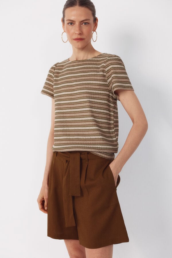 Cortefiel Striped structured top Kaki