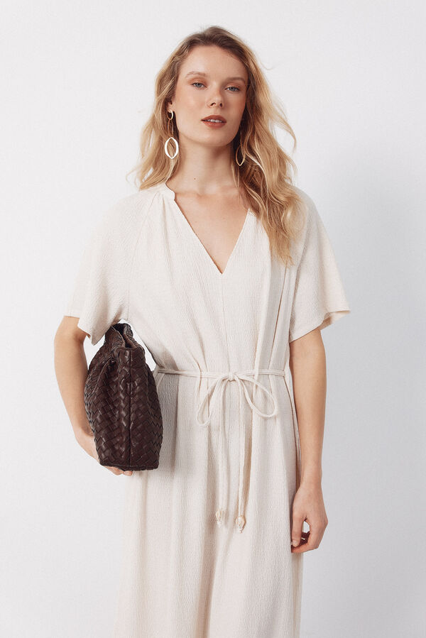 Cortefiel Structured belt dress Ivory