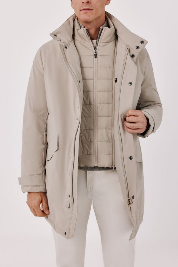 Cortefiel Waterproof trench with removable lining Beige