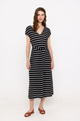 Cortefiel Structured striped dress Black