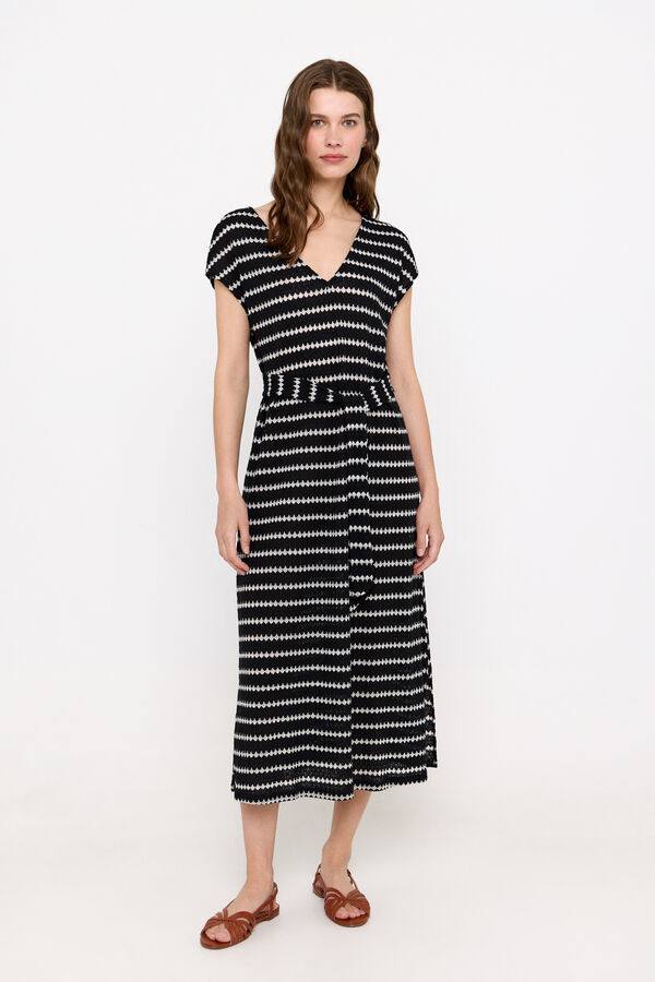 Cortefiel Structured striped dress Black
