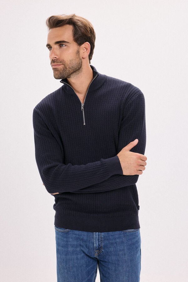 Jack & Jones Camisola de malha com gola com fecho-éclair Azul