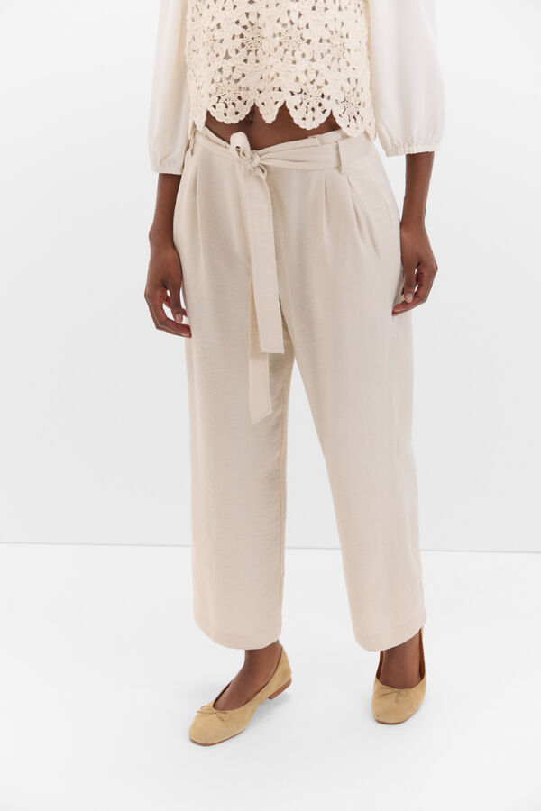 Cortefiel Floaty pleated trousers Brown