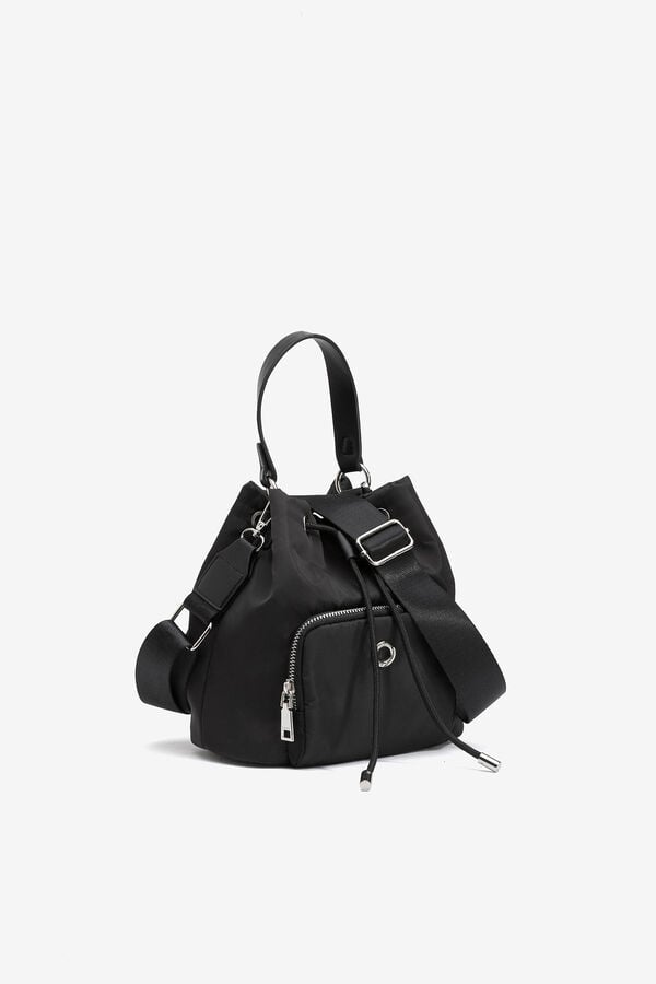 Cortefiel Quilted Nylon Bucket Bag Black