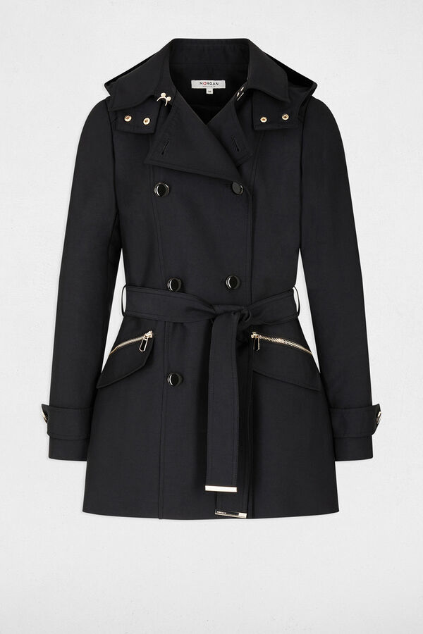 Morgan Trench coat justo com cinto e capuz Preto