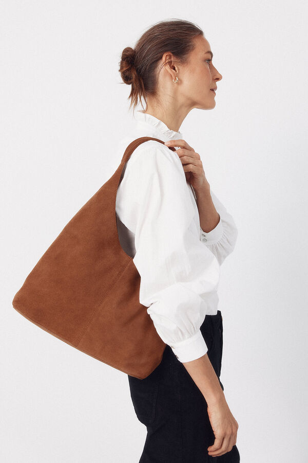 Cortefiel Hobo de couro trançado Castanho