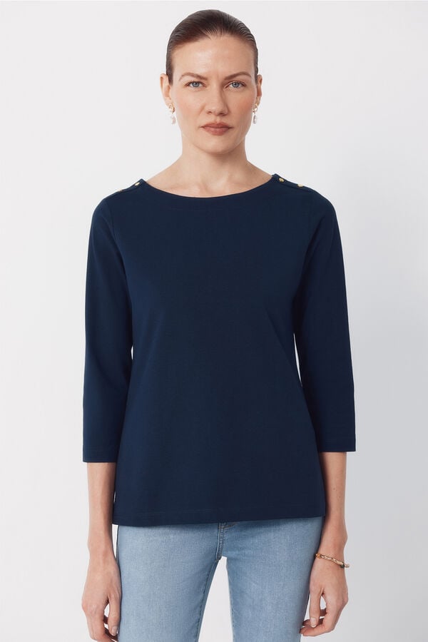 Cortefiel Essential boat neck t-shirt Navy