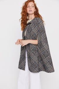 Cortefiel Checked cape with brooch Printed white