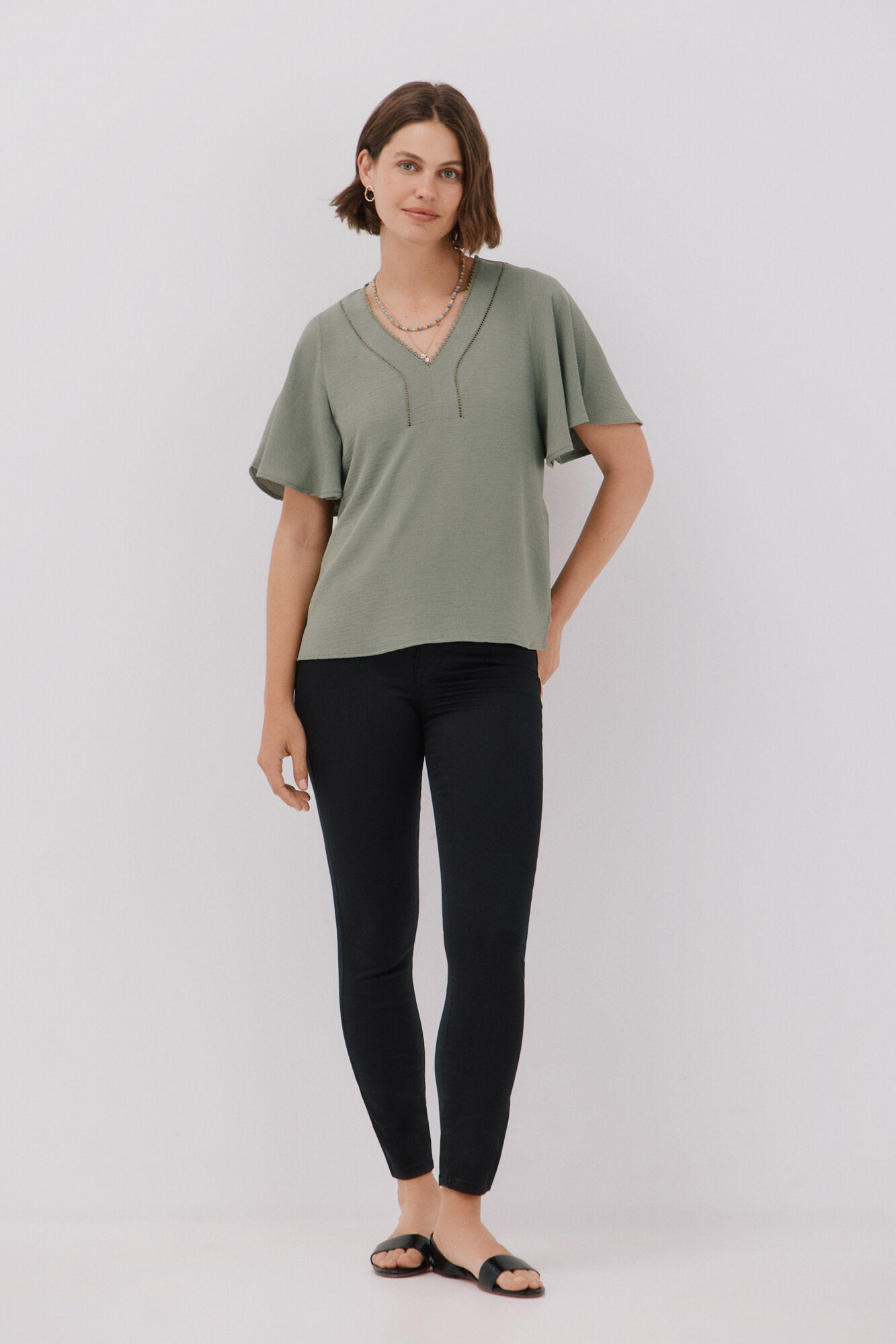 Cortefiel lace blouse with ruffles