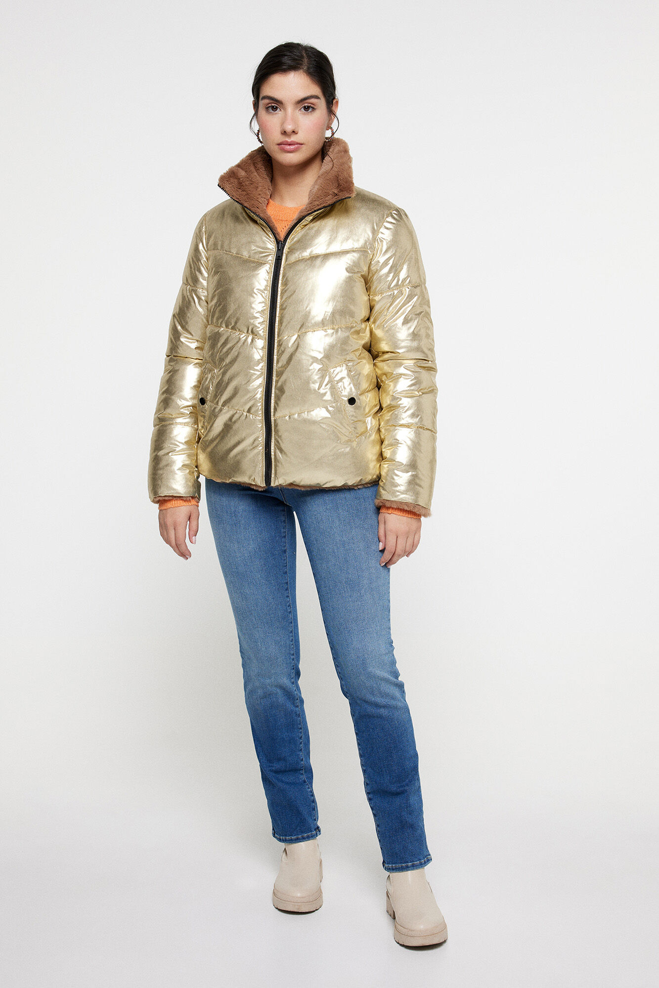 Metallic gold puffer jacket online