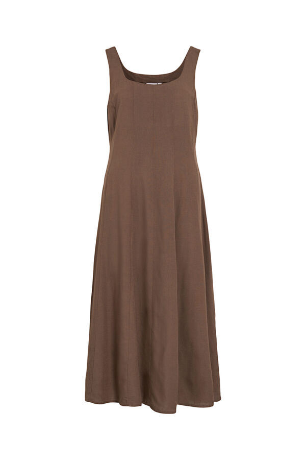 Vila Vestido midi de al&ccedil;as em linho Castanho