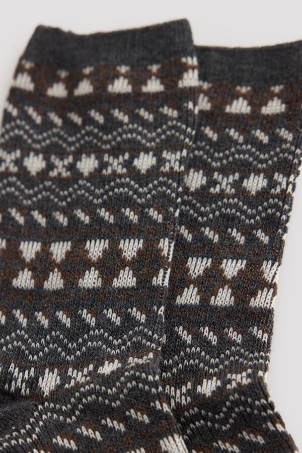 Cortefiel Geometric long socks Printed grey