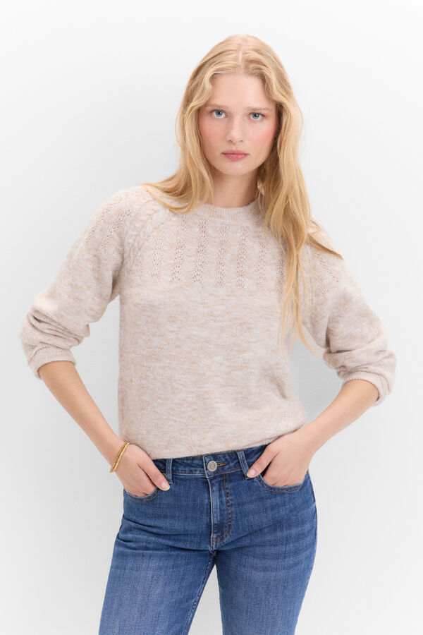 Cortefiel Openwork yoke jumper Beige