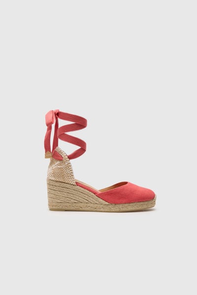Cortefiel Carina wedge espadrille made in canvas Coral