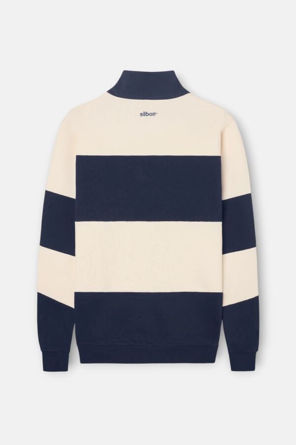Silbon Sweatshirt meio fecho riscas largas Azul