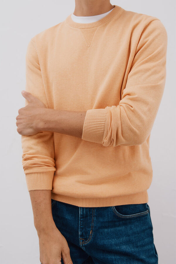 Cortefiel Fine knit cotton round neck jersey-knit  Orange