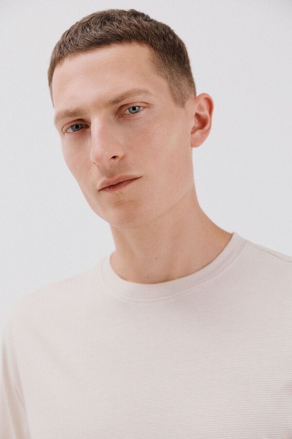 Cortefiel Faux plain slub t-shirt Beige