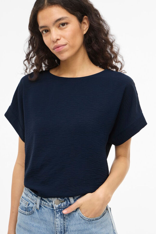 Vila Top de manga curta com gola redonda Azul