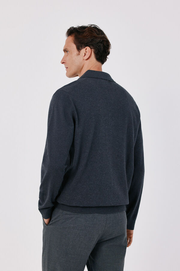 Cortefiel Camisola de malha fina b&aacute;sica gola polo Azul