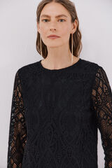 Cortefiel long sleeve guipure top Black