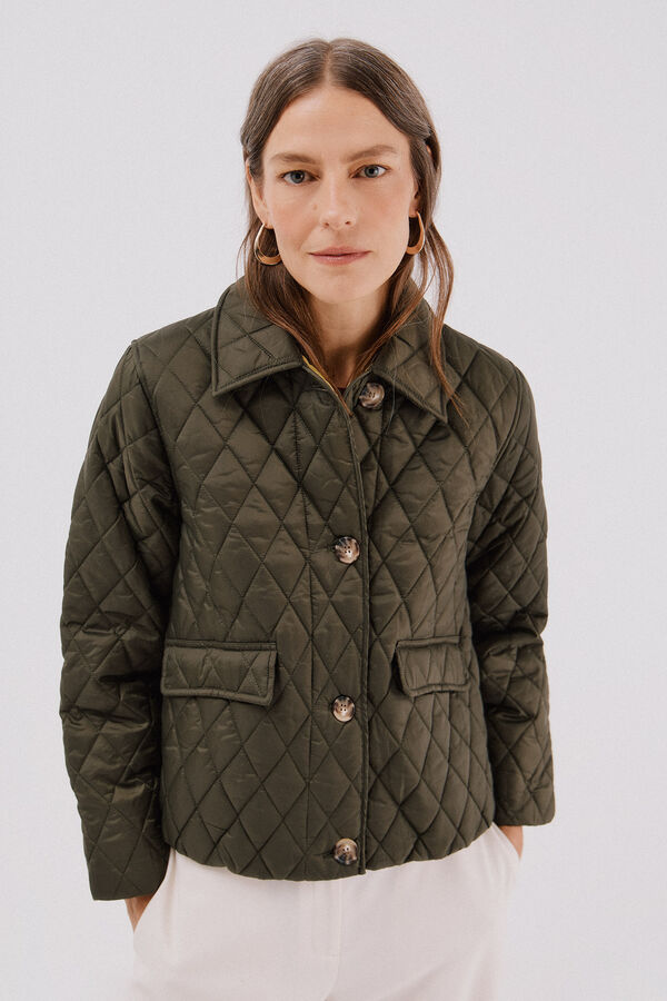 Cortefiel Quilted anorak with buttons Kaki