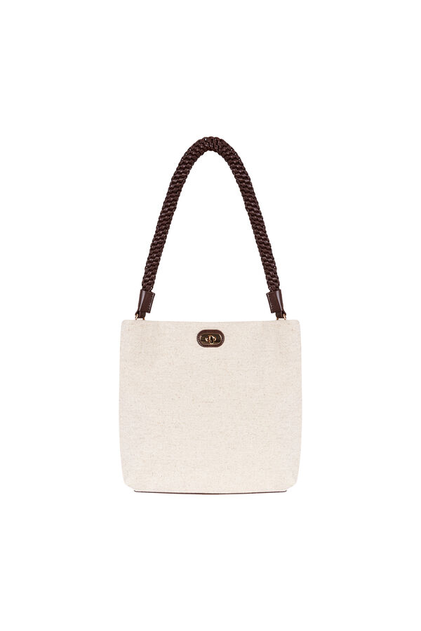 Cortefiel Raffia bag with braided strap Beige