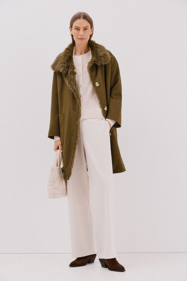 Cortefiel Parka with fur neck Dark brown