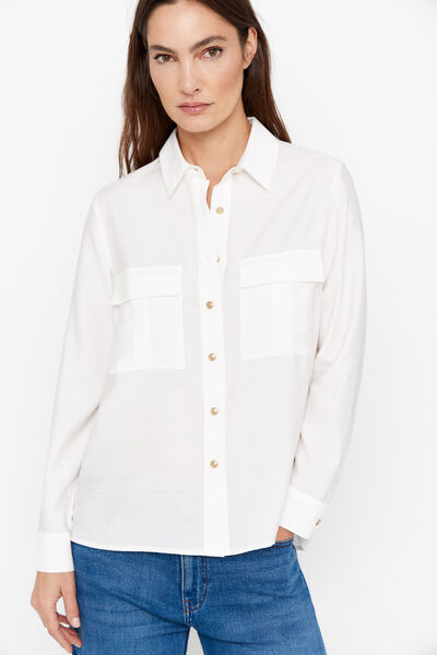 Cortefiel Camisa branca botões metálicos Branco